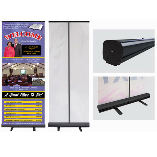 Retractable Fabric Banner with Black Stand