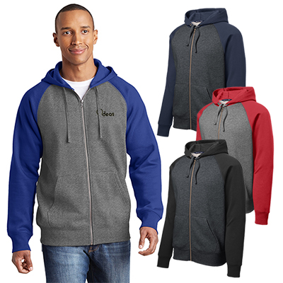 Sport-Tek® Raglan Colorblock Full-Zip Hooded Fleece Jacket